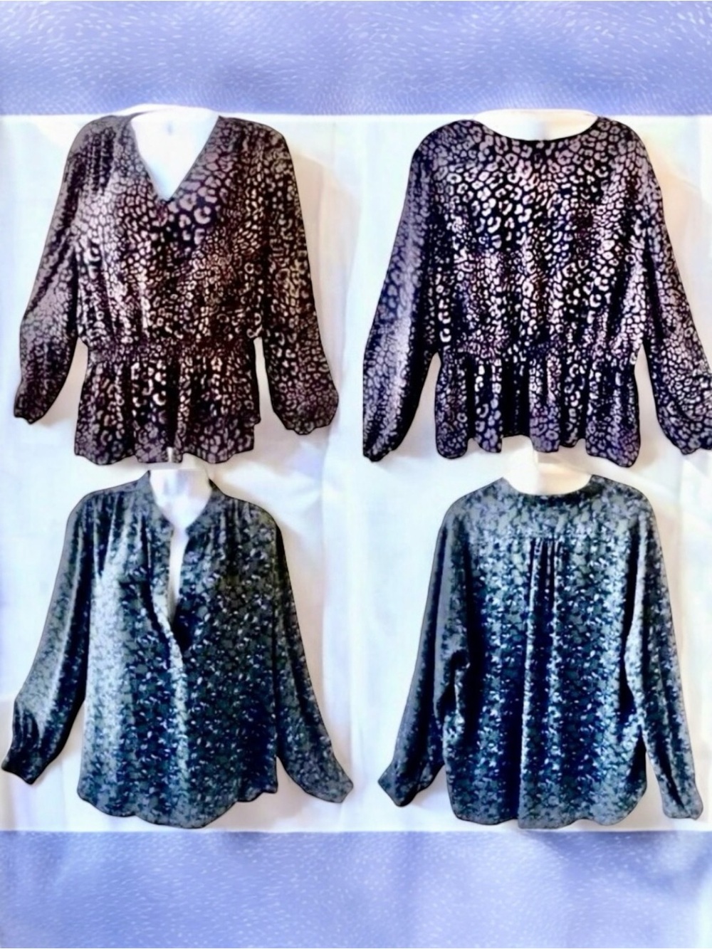 Lark & Ro Blouse Georgette Floral Half Button + Peplum Leopard TWO XL + 16